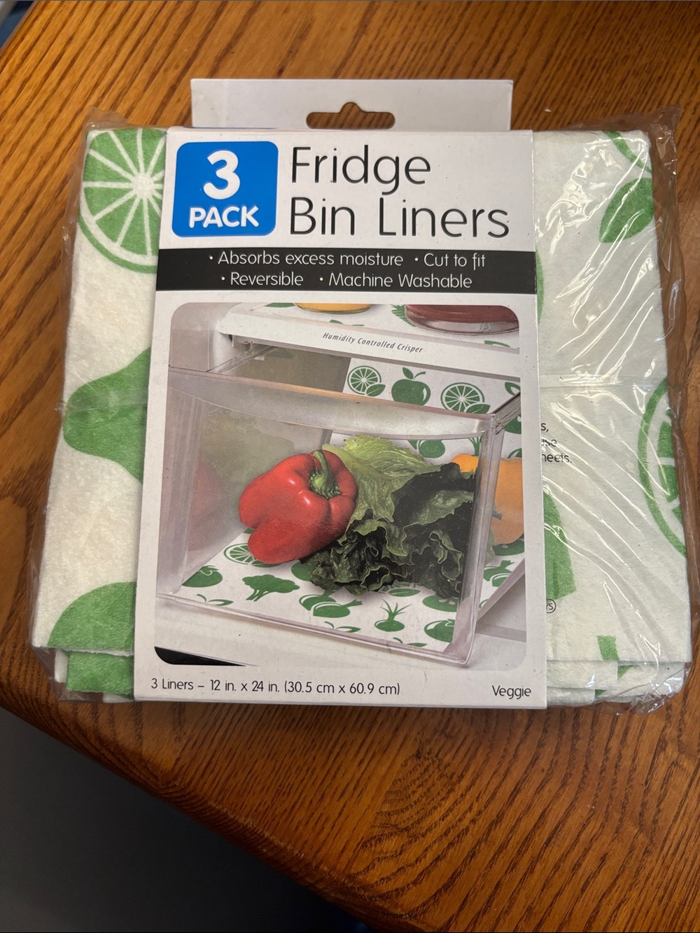 Fridge Bin Liners - Green Lime Leaf Pattern (3 Pack)